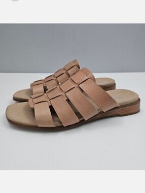 Munro Carrera Slide Sandal Womens 10 Tan Leather Flat Slip On Summer Comfort